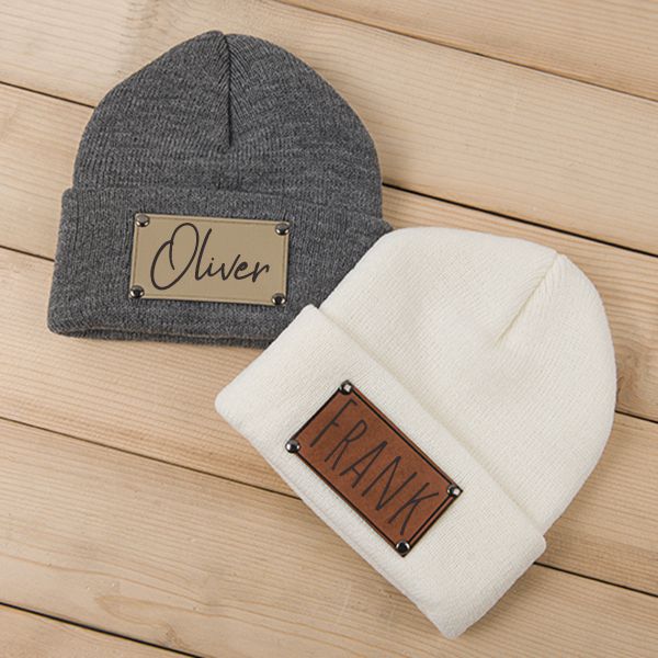 Retro Leather Label Knitted Beanie Cap