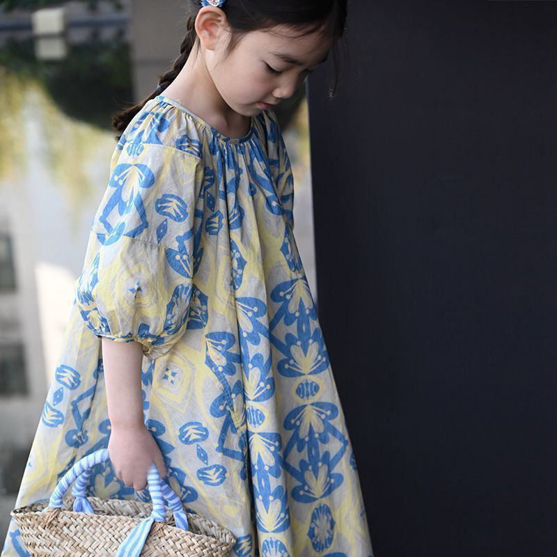 Girls’ Puff Sleeve Floral Dress 2025 – Summer Princess Outfit