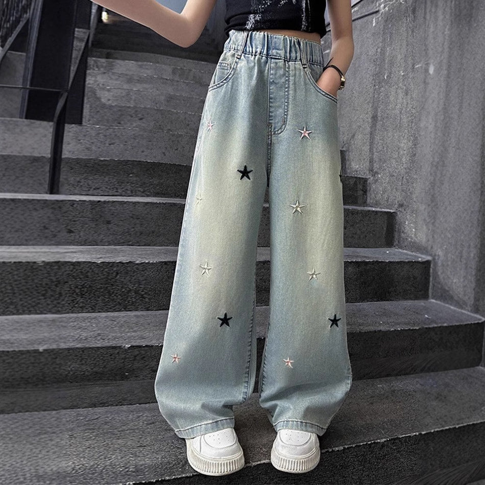 Girls’ Jeans Loose Straight Wide Leg Pants Spring Autumn