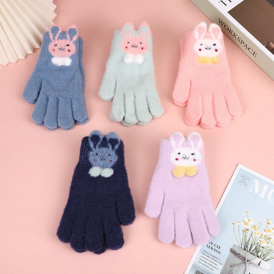 Girls’ Autumn & Winter Fleece-Lined Rabbit Gloves