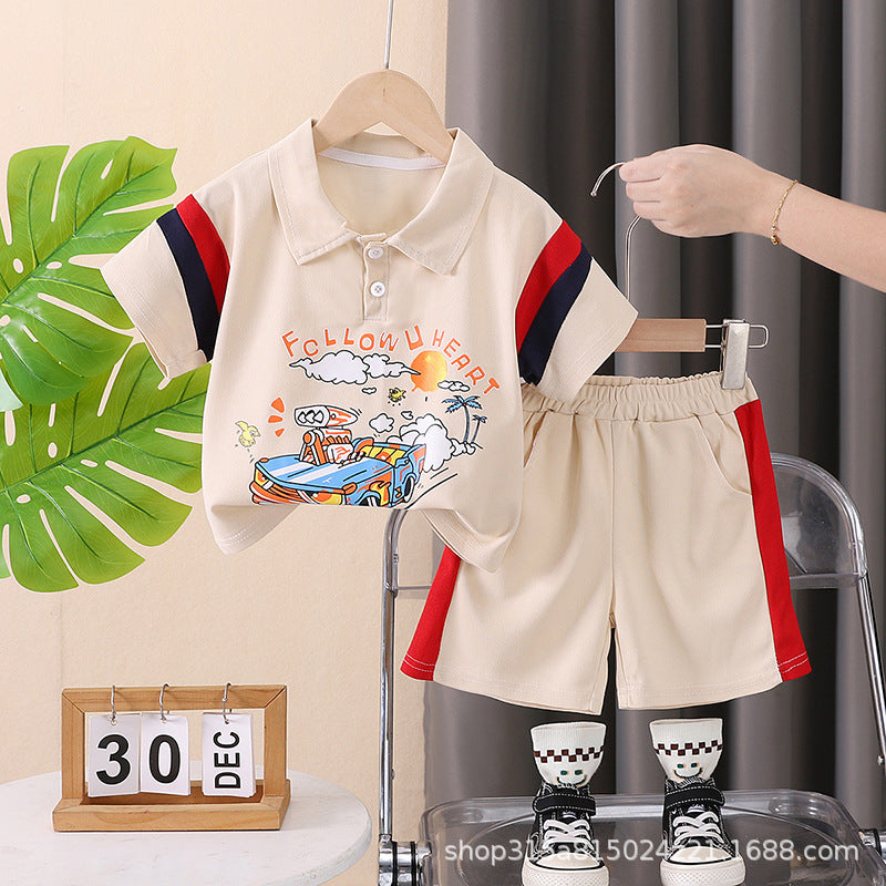 Boys' Cartoon Car Polo Set – Comfy Summer Outfit 2024