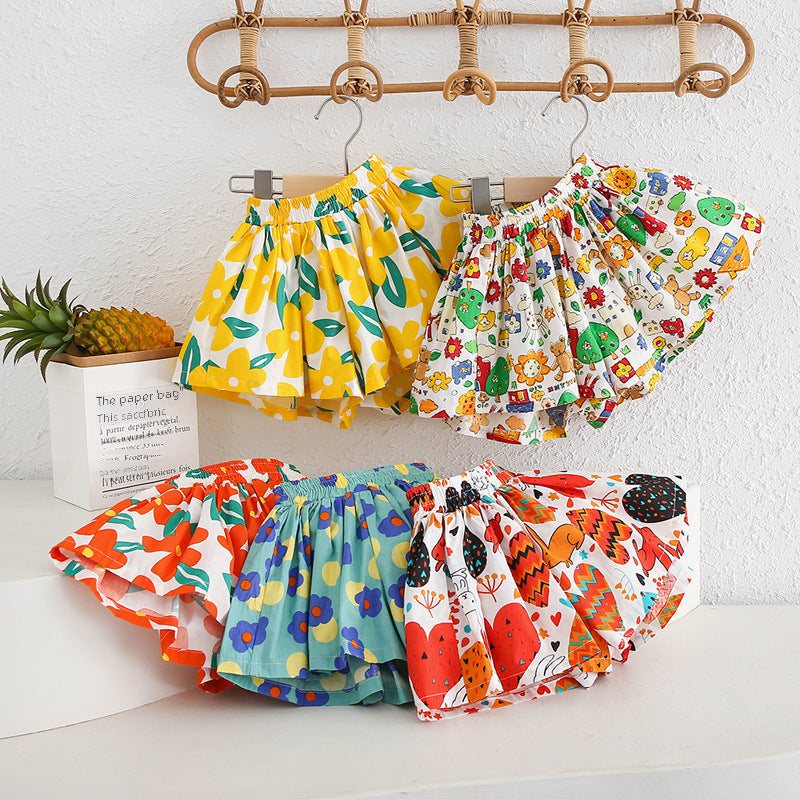 Girls' Floral Cotton Skirt Shorts – Summer All-Match Wear"