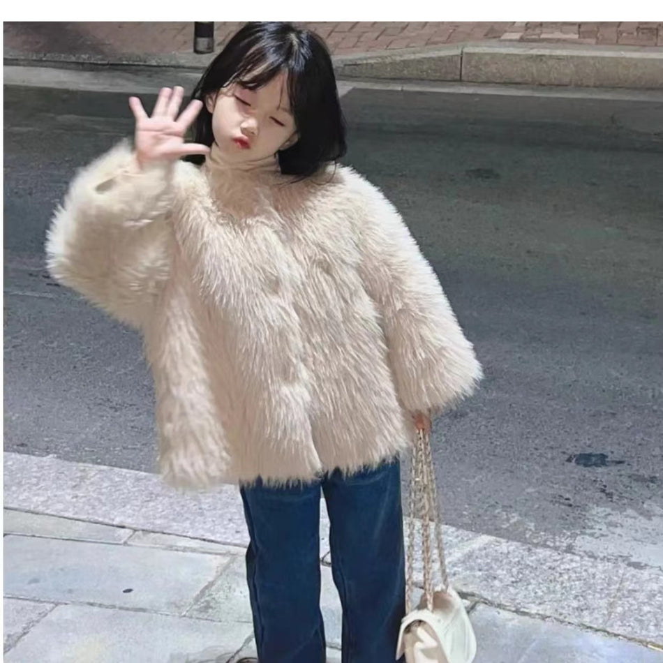 Girls’ Thick Fur Cotton Coat – 2025 Winter Warm Jacket