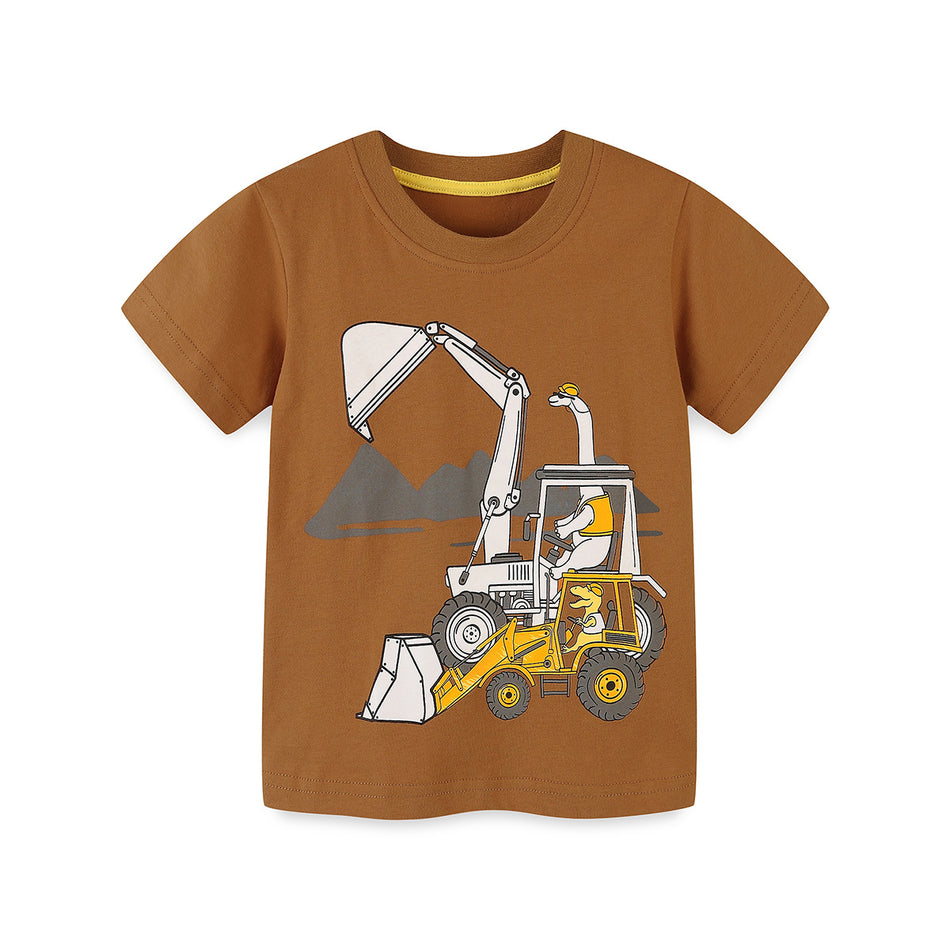 Kids’ Cartoon Cotton T-Shirt – Boys’ Round Neck Tee