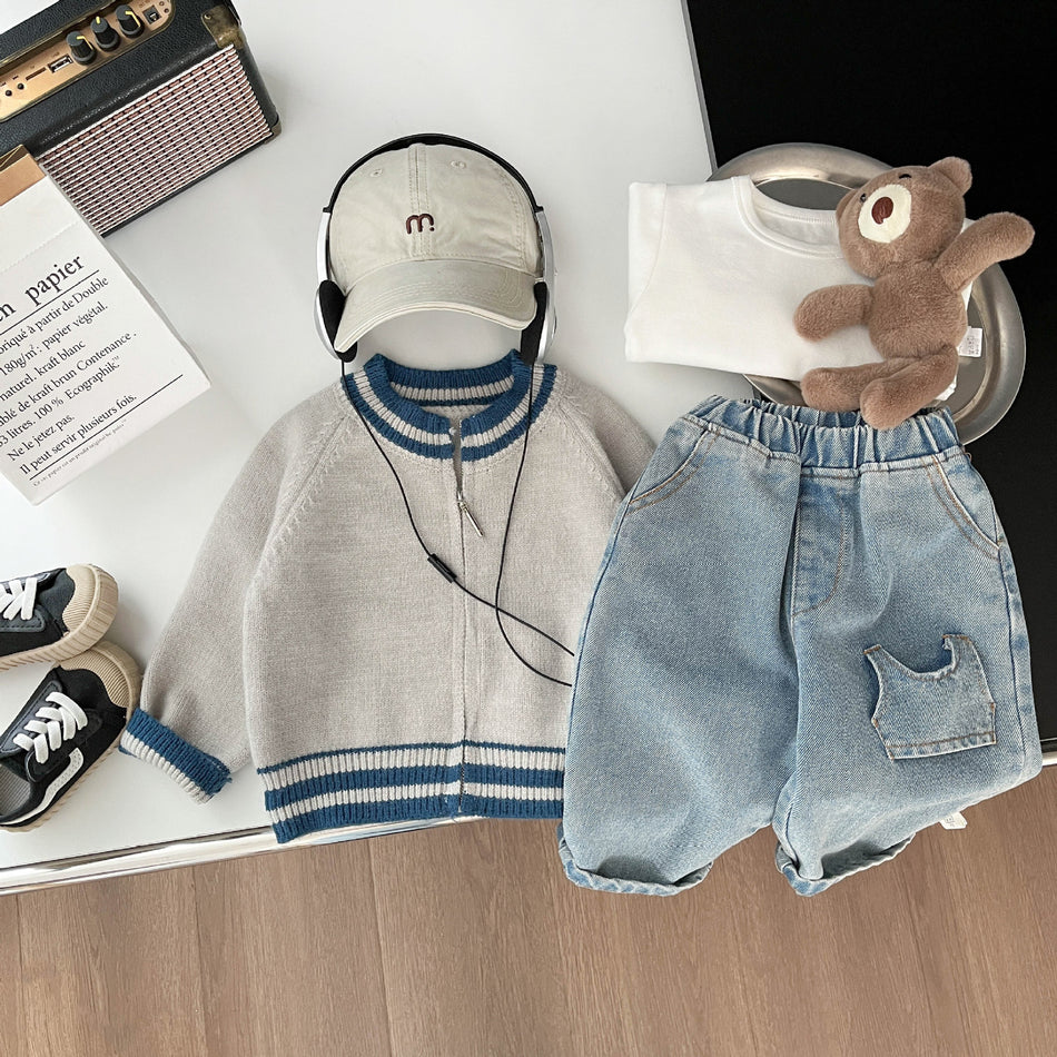 Baby Contrast Knit Cardigan – Korean Style Spring & Fall Jacket