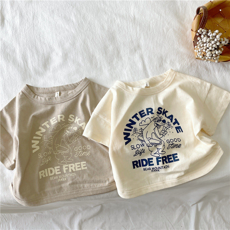 2024 Kids Korean-Style Cotton Short-Sleeve T-Shirt Boys & Girls