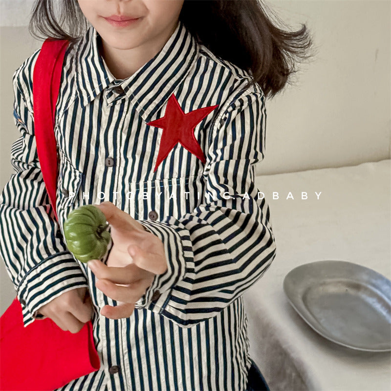 Korean Style Kids Embroidered Cotton Shirt