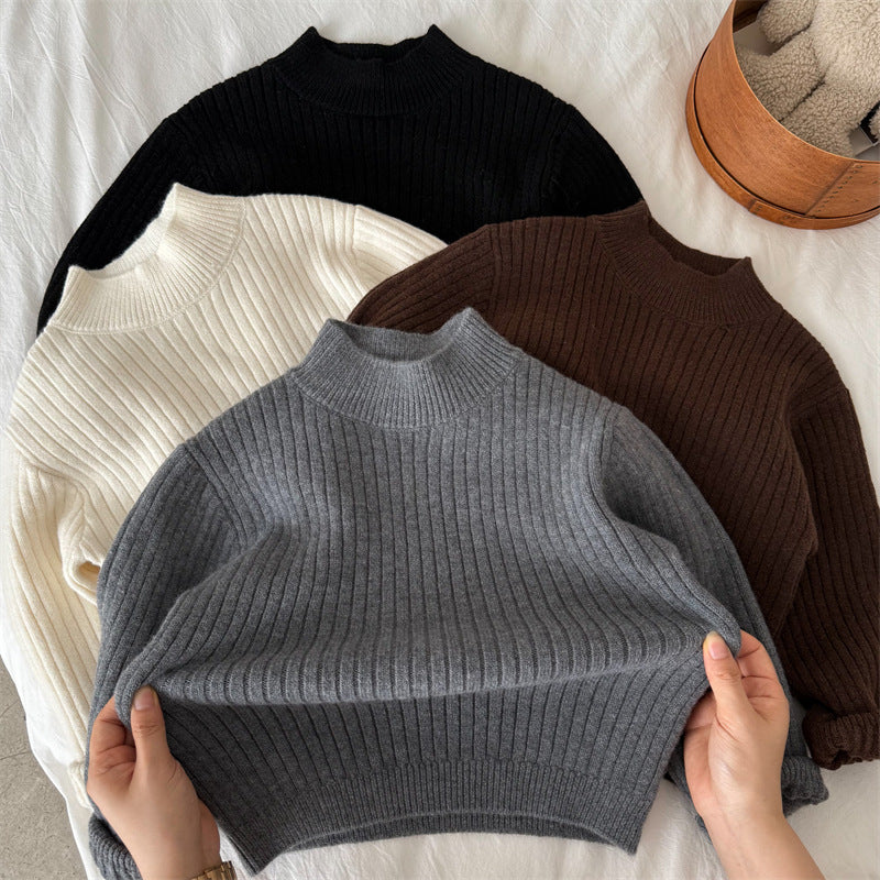 Children's High Neck Ribbed Sweater 2025 Winter Solid Color Knitwear