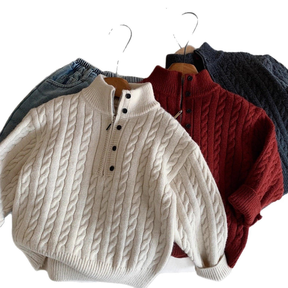 Kids Thick Striped Cable Knit Winter Sweater