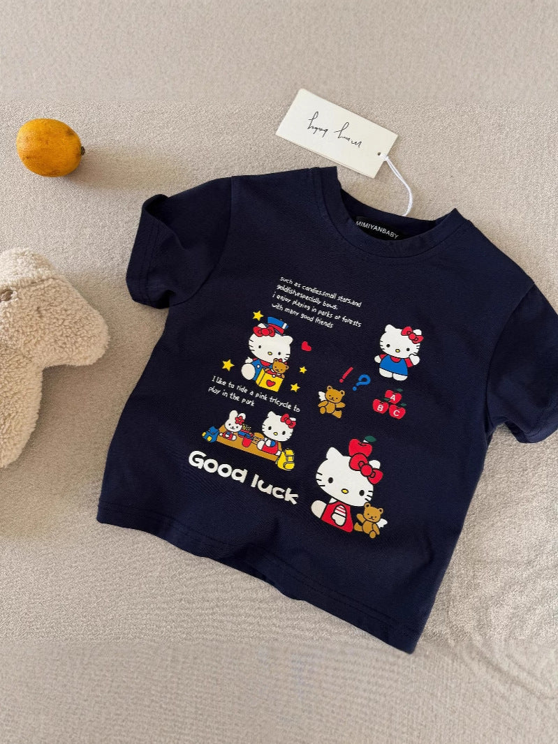 Girls Korean Style KT Cat Cotton Summer T-Shirt 2025