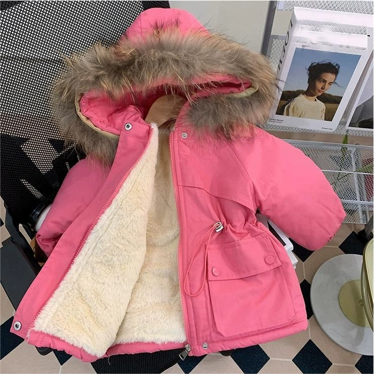 Girls’ Winter Cotton Coat – Fleece-Lined Thick Parker