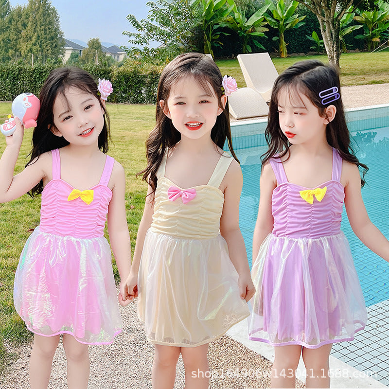 Girls’ Princess One-Piece Swimsuit – Sweet Mesh Design