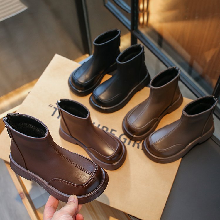Girls’ Genuine Leather Cotton Boots for Autumn Winter