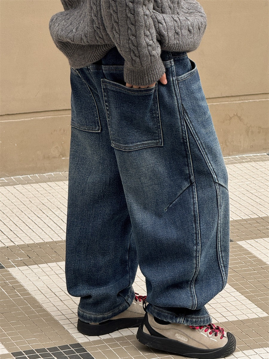 Boys’ Fleece-Lined Thick Jeans Winter Warm Pants