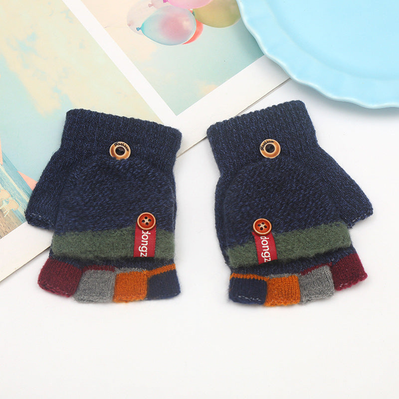 Kids’ Striped Winter Gloves – Warm Half-Finger Design