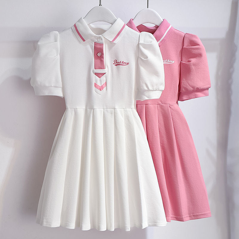 Children's Short-Sleeved Dress Sweet Pleated Princess Skirts