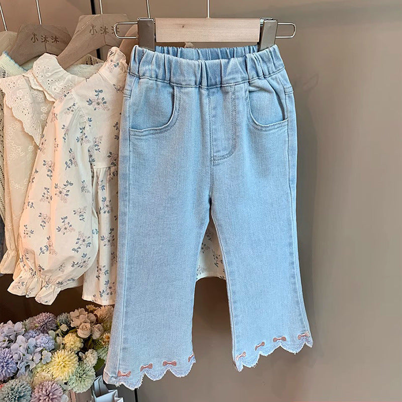 Girls' Denim Flare Pants – 2025 Spring & Autumn Fashion