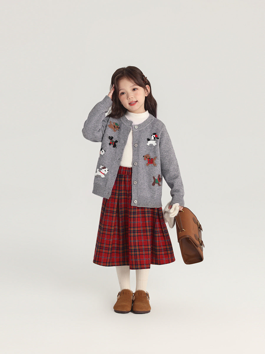 Girls Animal Jacquard Knitted Cardigan Autumn Winter