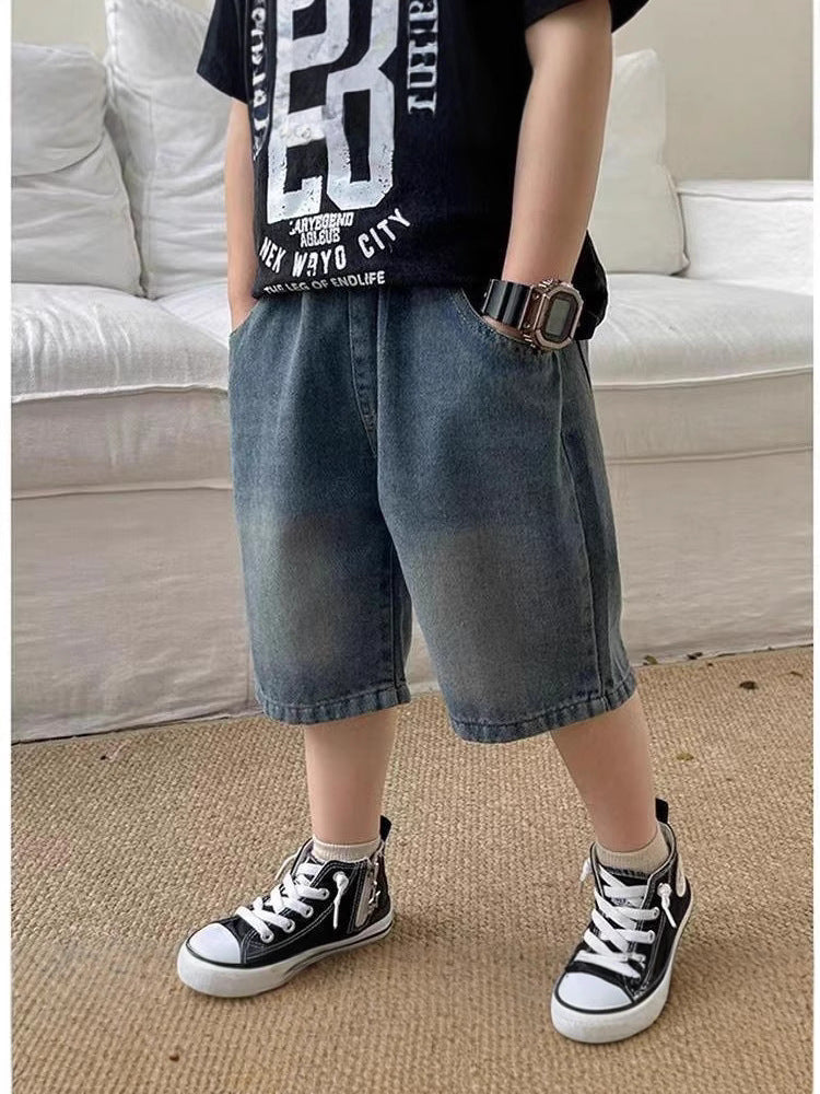 Boys Summer Thin Denim Capri Shorts Trendy Kids Wear