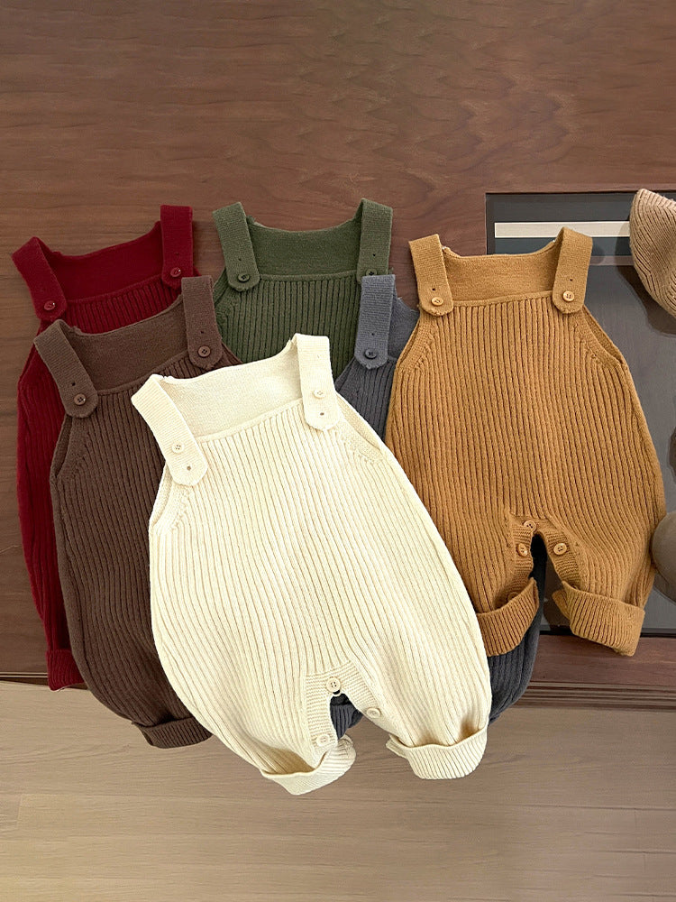 Baby Spring Autumn Clothes Knitted Belted Pants Casual Jumpsuit