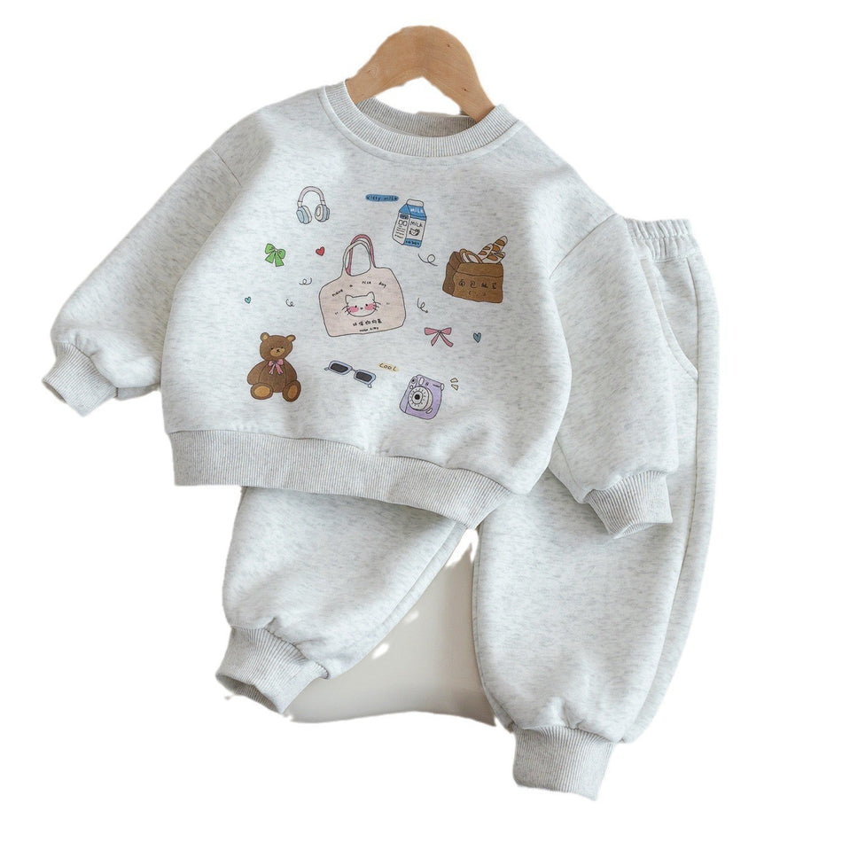 Girls Cartoon Sweatshirt & Pants Sports Set 2025