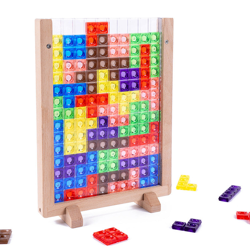 3D Beech Wood Tetris Blocks – Educational Puzzle Toy