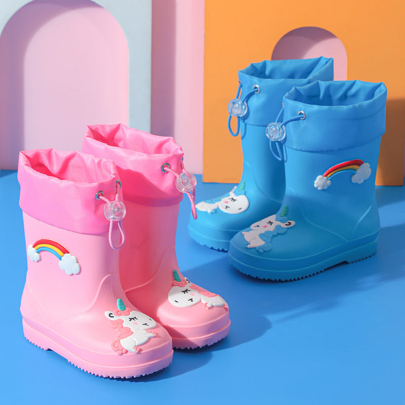 Kids' Cartoon Rain Boots – Fleece-Lined Waterproof Footwear
