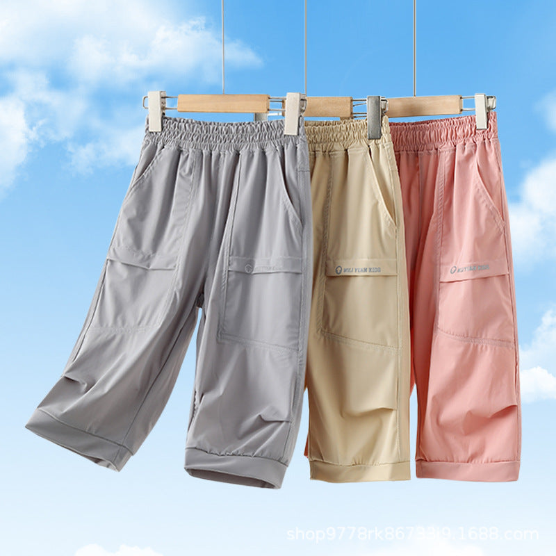 Boys' Quick-Dry Elastic Shorts Ice Silk Jogging Pants 2025