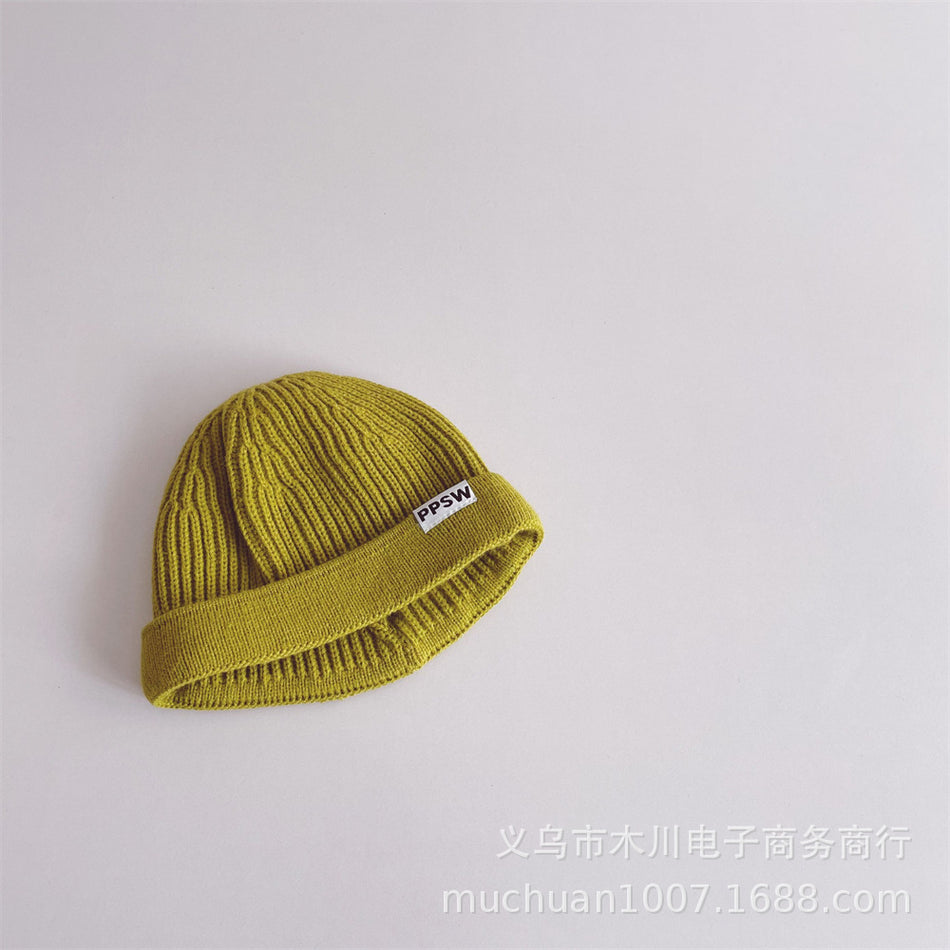 Kids’ Japanese-Style Knitted Melon Hat – Solid Color Wool Dome Beanie