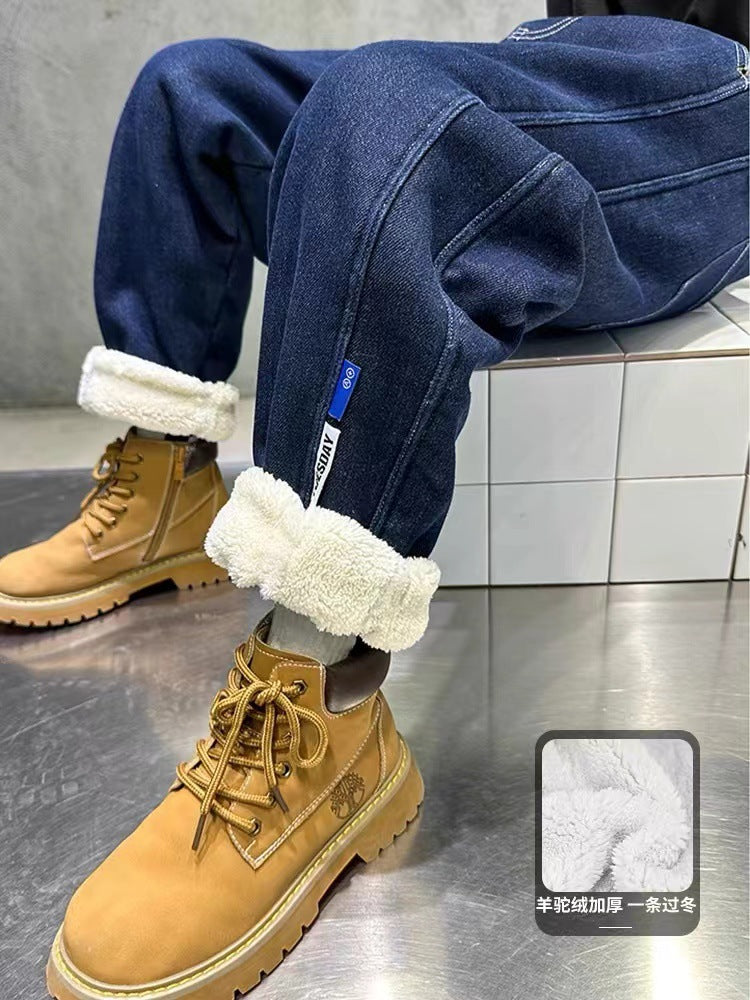Boys Lamb Wool Fleece Lined Jeans Winter Thick Pants