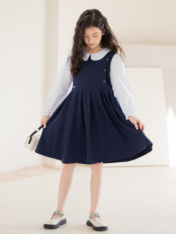 Girls Autumn Dress 2025 Fake Two-Piece Long Sleeve Princess