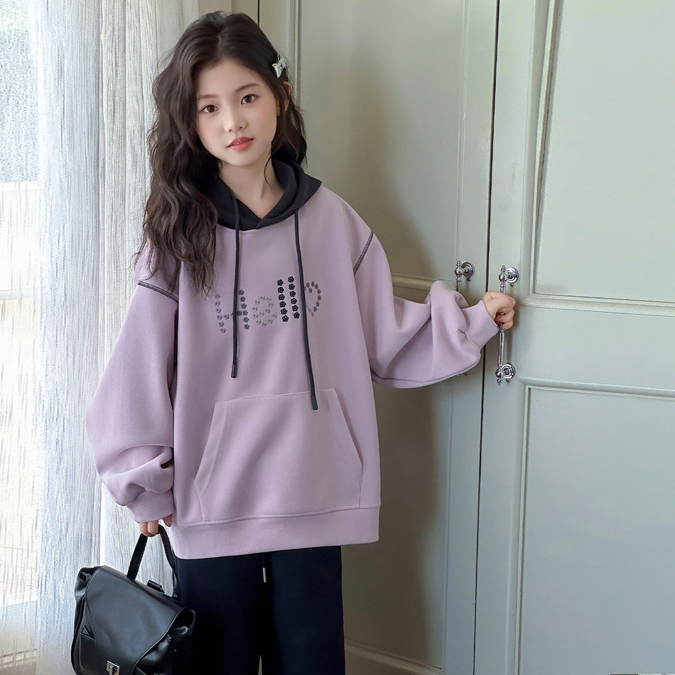 Girls' Hooded Sweatshirt – Spring & Autumn 2025 Korean Style