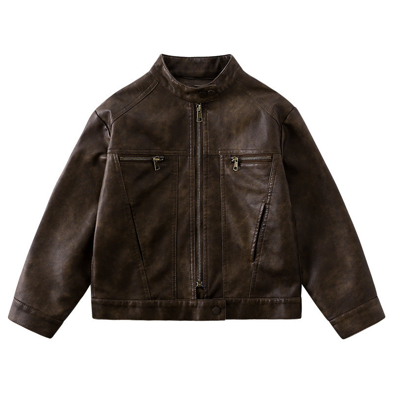 Boys Fleece-Lined Winter Leather Motorcycle Jacket 2025