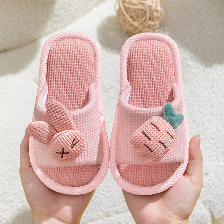 Children's Linen Slippers – Cute Cartoon Indoor Non-Slip Soft Home Slippers for Boys & Girls, Four Seasons