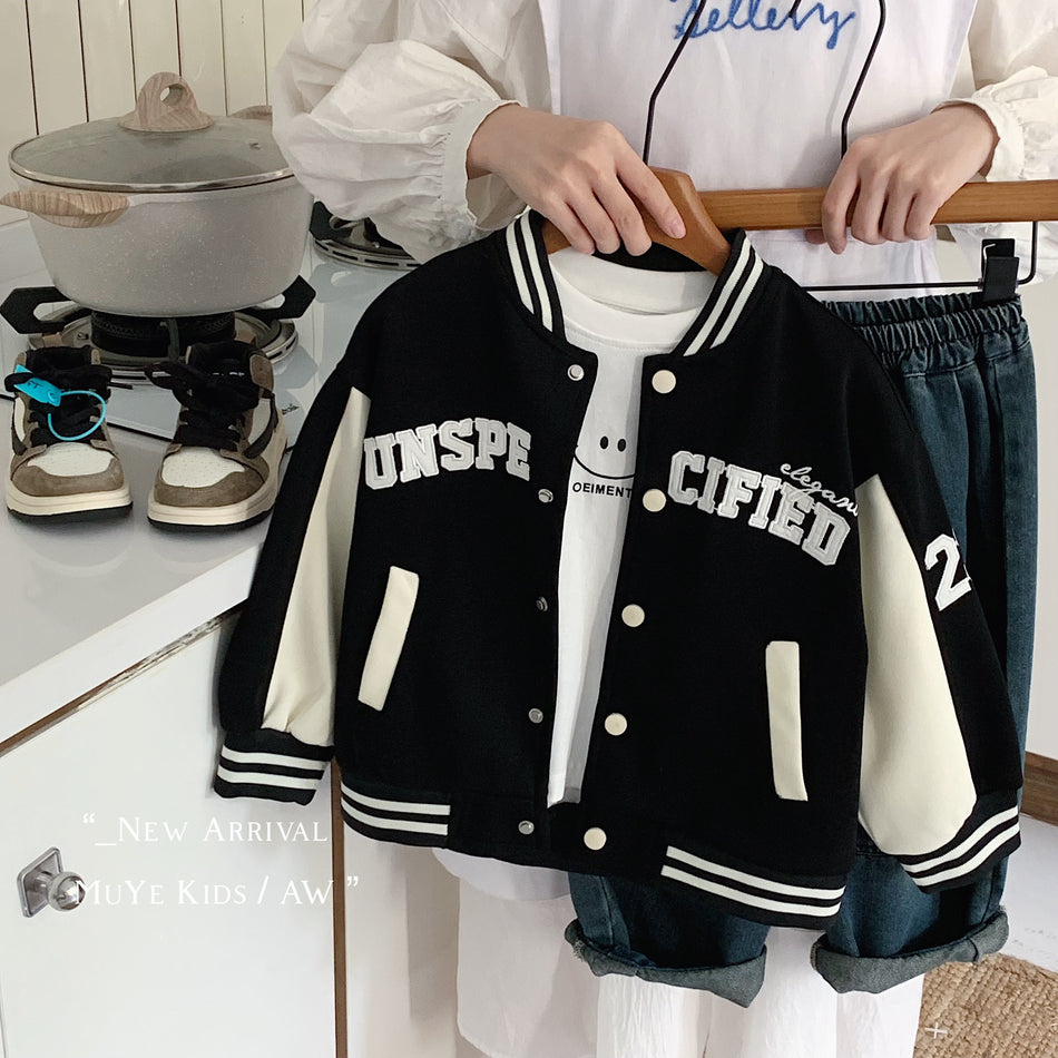 Boys Color Block Baseball Jacket Kids Korean Autumn Coat