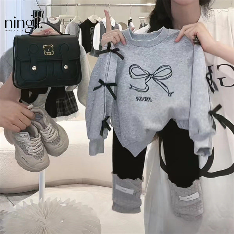 Girls’ Autumn Bow Sweatshirt 2025 Casual Top
