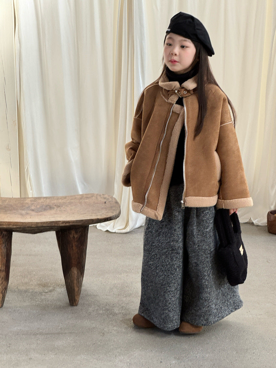 Princess Yuyu Girls Winter Fur Integrated Lamb Wool Coat JR