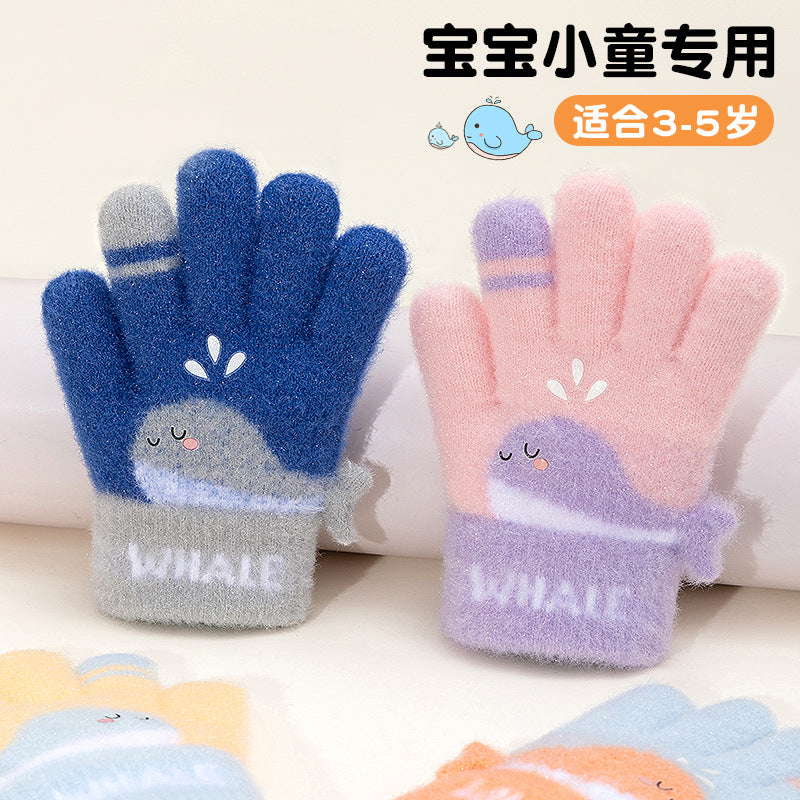 Girls’ Knitted Winter Gloves – Cute Whale Design