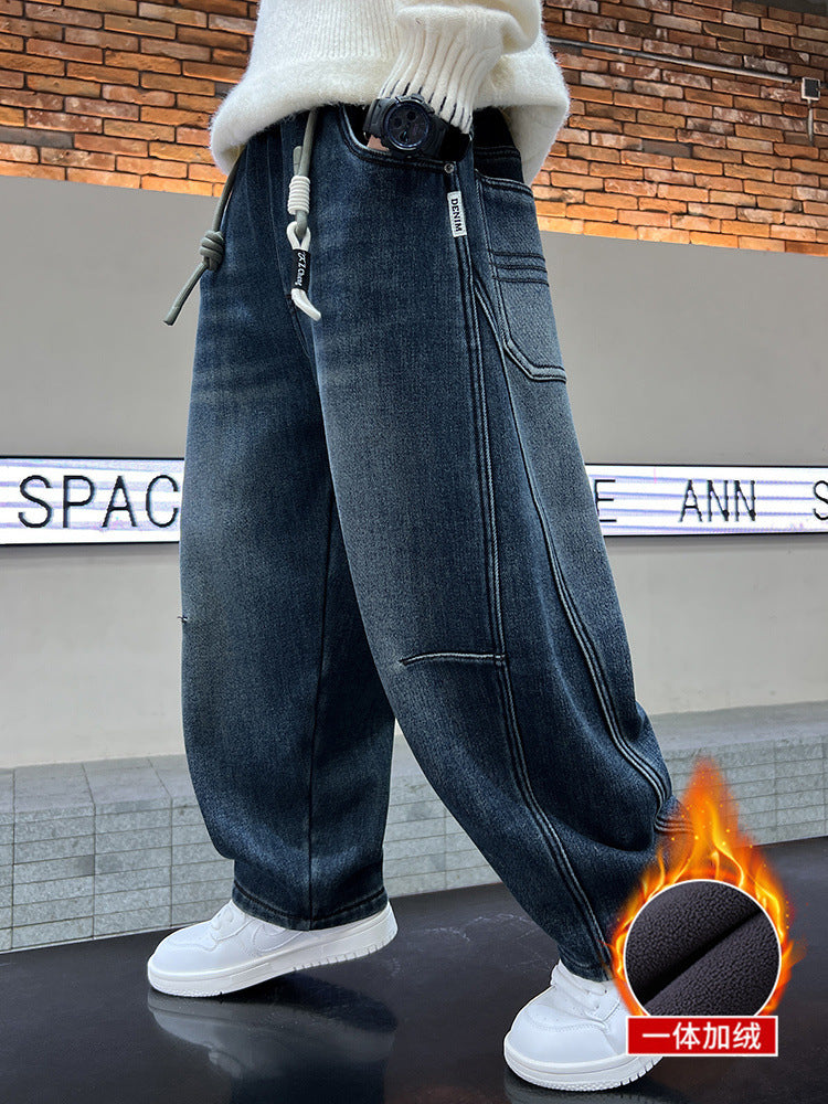 Boys Fleece Lined Denim Pants Winter 2025 Big Kids