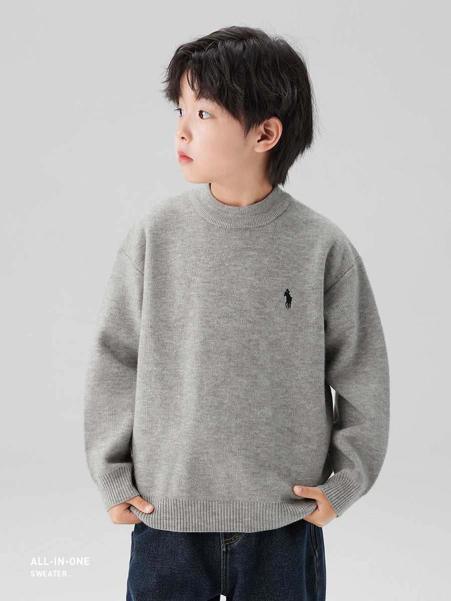 Zuoxi Boys’ Knitwear Autumn Winter 2025 Pure Color Warm Sweater