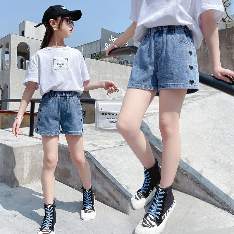 Girls Summer Thin Denim Shorts Embroidered Hot Pants