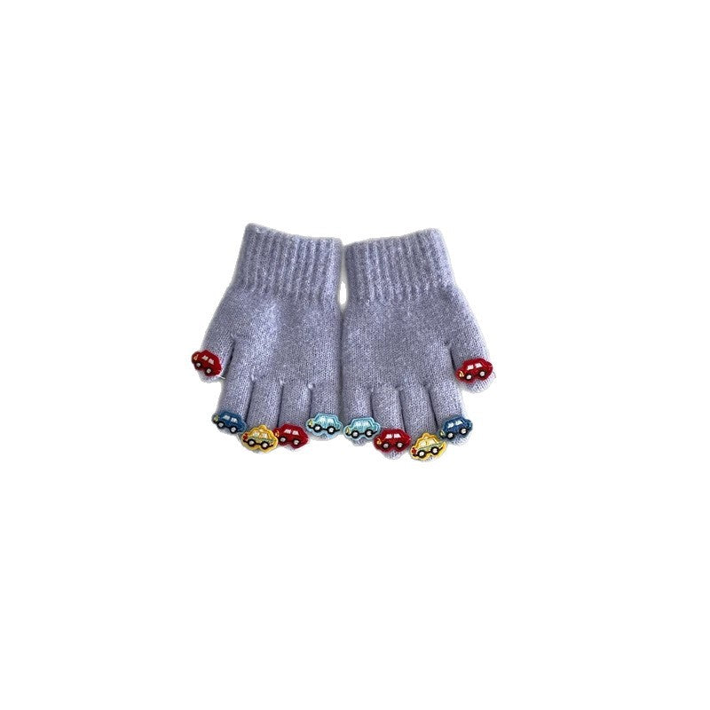 Korean Style Cartoon Knitted Finger Gloves for Kids