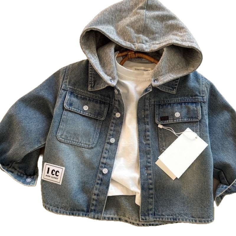 Kids Hooded Denim Jacket 2025 Japanese Style Spring Coat