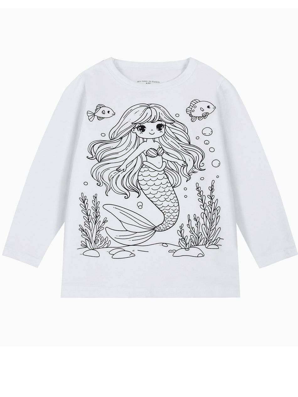 Girls Mermaid Graffiti Long-Sleeve Cotton T-Shirt