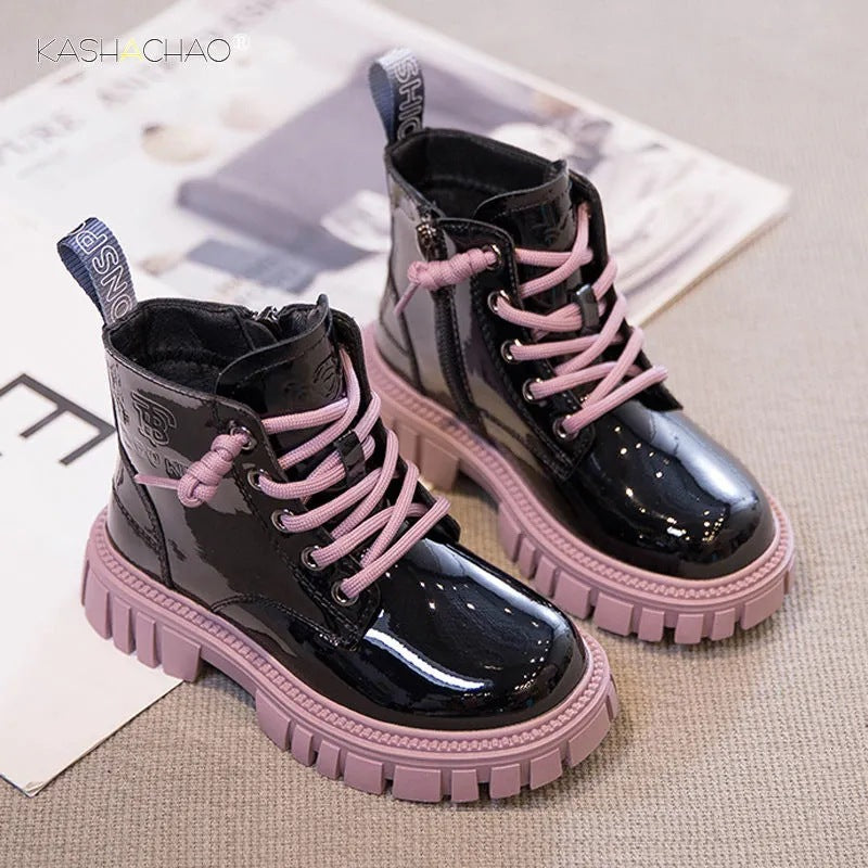 Girls’ Pink Velvet Warm Short Boots Spring 2025