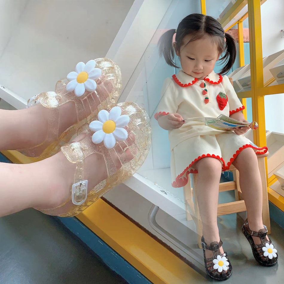 Girls Sunflower Jelly Sandals – Non-Slip Korean Beach Shoes