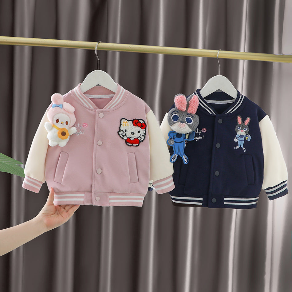 Girls’ Cartoon Baseball Jacket – Trendy Autumn Coat