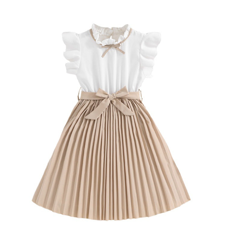 Girls European American Flying Sleeve Pleated Princess Dress