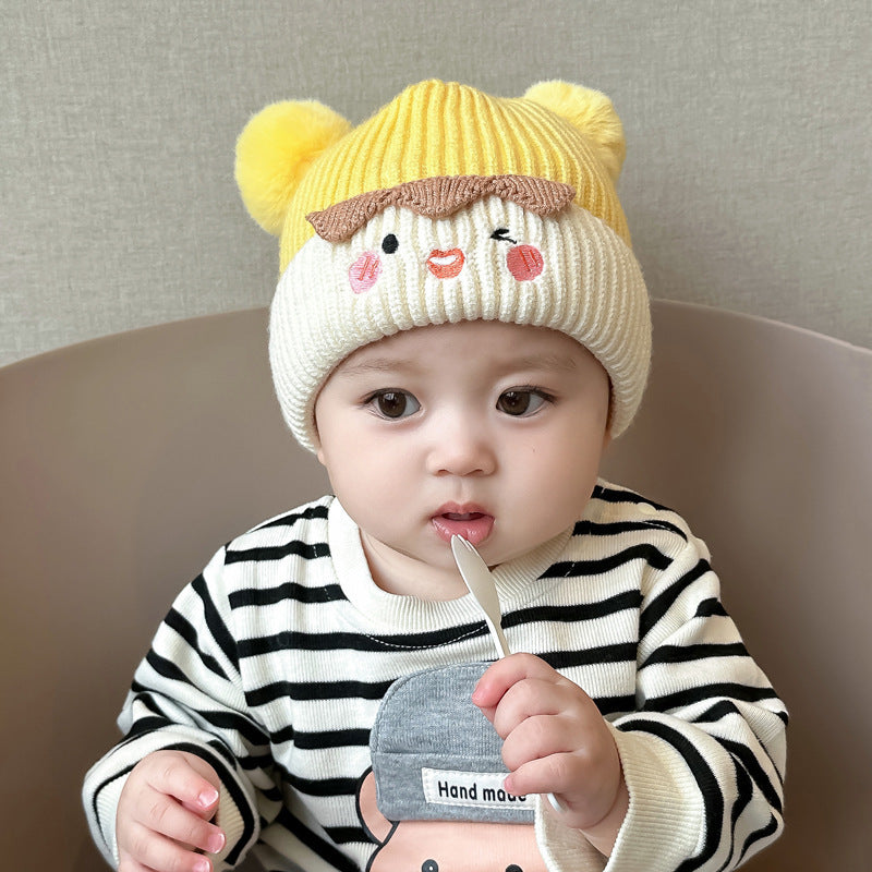 Baby Knit Hat with Fur Pom & Warm Ear Protection Winter