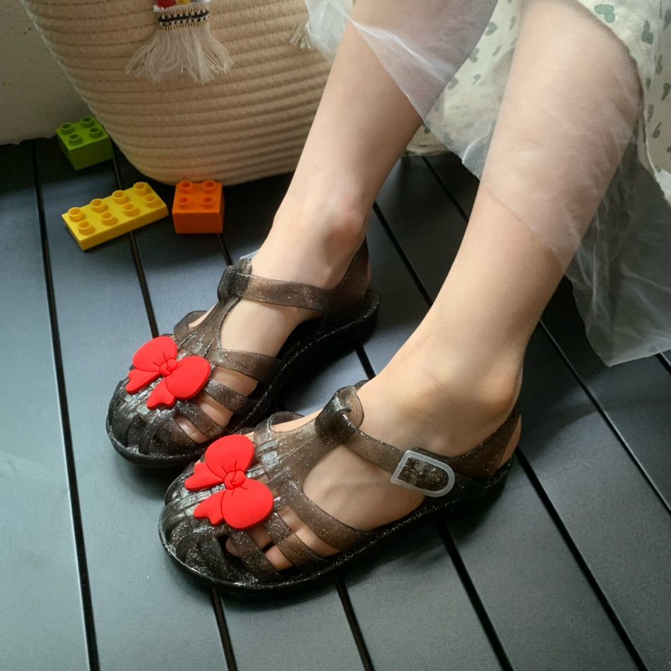 Girls Princess Jelly Sandals – Crystal Bow Soft Sole Shoes